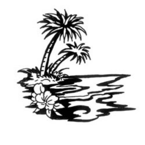 Black Ink Water and Palm Tree Tattoo Design